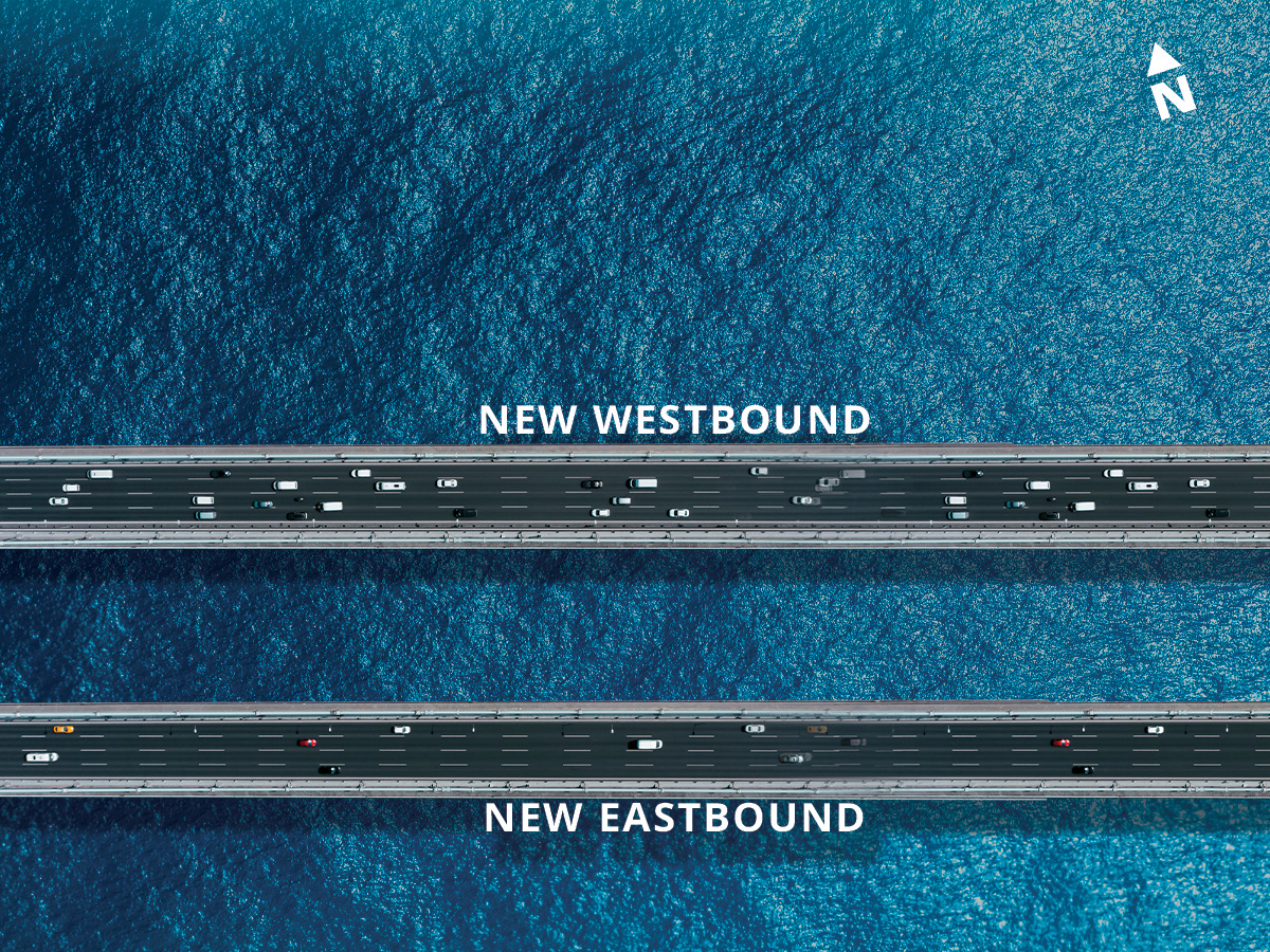 Rendering depicting the completed new eastbound and westbound spans.